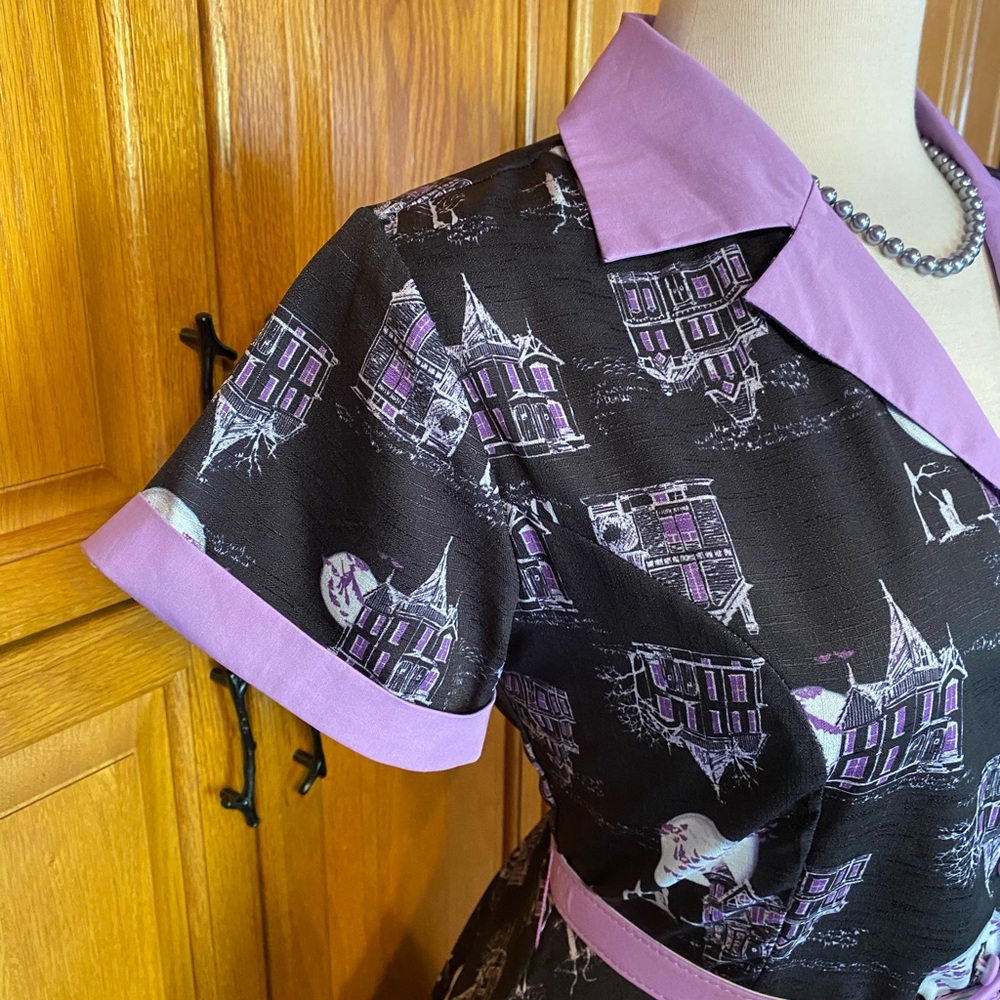 π HAUNTED HOUSE HALLOWEEN PINUP SWING DISNEY HOUSEWIFE DRESS NWT - Picture 8 of 11